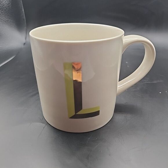 NWT Opalhouse Monogram Initial "L" Coffee Mug Stoneware 16oz Yellow & Rose Gold - Picture 1 of 6